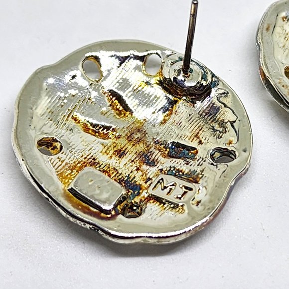 Vintage "MJ" Marie Jennifer Sand Dollar Silver Large Pierced Earrings NOS - Picture 7 of 9